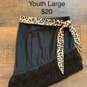 Black Jo + Jax Skirt with Leopard Print Tie and Fringe